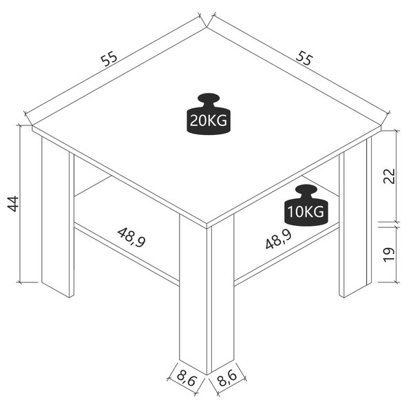 KONFERENČNÍ STOLEK, antracitová, medový dub, kompozitní dřevo, 55/55/44 cm Livetastic - Konferenční stolky, Online Only