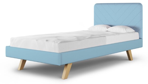 Čalouněná jednolůžková postel STITCH do dětského pokoje - Modrá, 120x200 cm