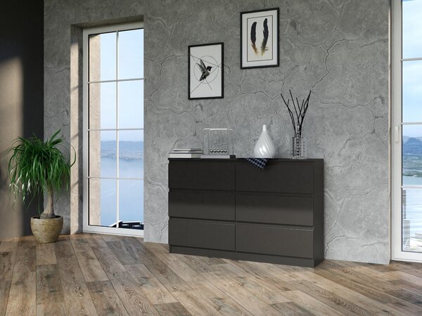 Topeshop M6 120 CZERŃ, Černá, 6 zásuvka/zásuvek, Dřevotřískové desky, Jednobarevný, Moderní, Dřevotřískové desky
