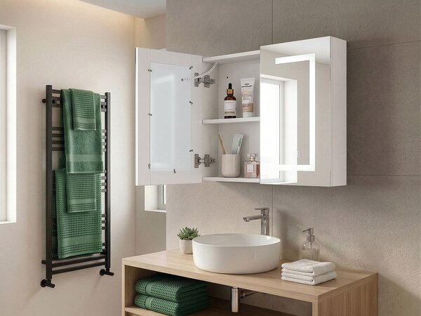 Nástěnná zrcadlová skříňka do koupelny LED MAZARREDO 60 cm 60 cm Bílá