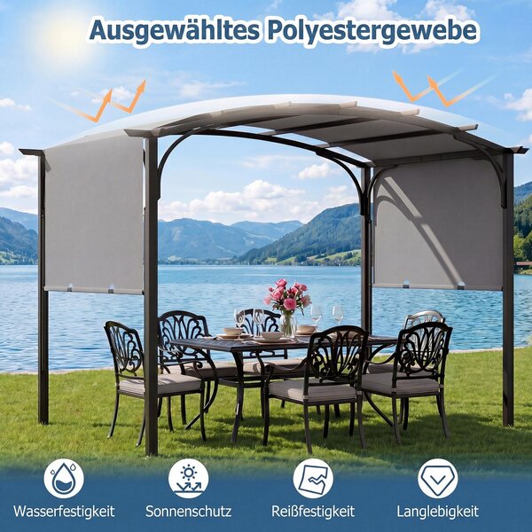 Pergola COSTWAY, altán 3 x 2,4 m s posuvnou střechou, zahradní altán s ochranou proti slunci, ocelový rám, zastřešení terasy