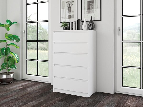 Topeshop M5 BIEL, Bílá, 5 zásuvka/zásuvek, Dřevotřískové desky, Jednobarevný, Moderní, Dřevotřískové desky
