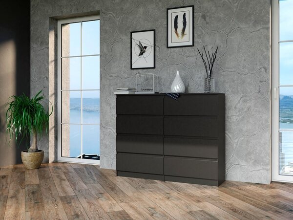 Topeshop M8 120 CZERŃ, Černá, 8 zásuvka/zásuvek, Dřevotřískové desky, Jednobarevný, Moderní, Dřevotřískové desky