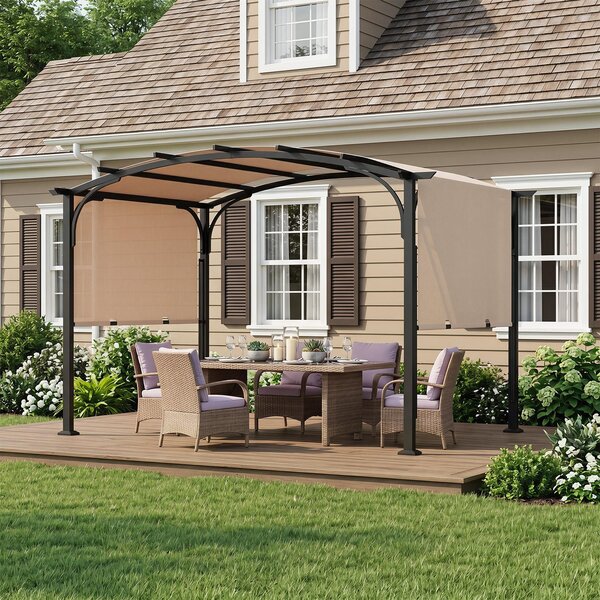 Pergola COSTWAY, altán 3 x 2,4 m s posuvnou střechou, zahradní altán s ochranou proti slunci, ocelový rám, zastřešení terasy