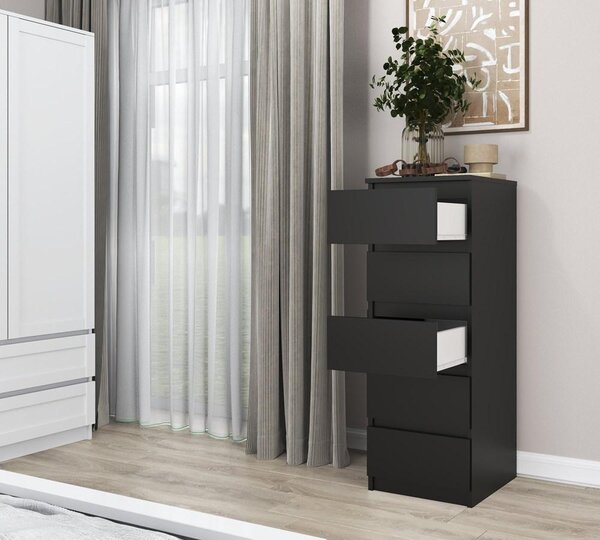 Topeshop W5 CZERŃ, Černá, 5 zásuvka/zásuvek, Dřevotřískové desky, Jednobarevný, Moderní, Dřevotřískové desky