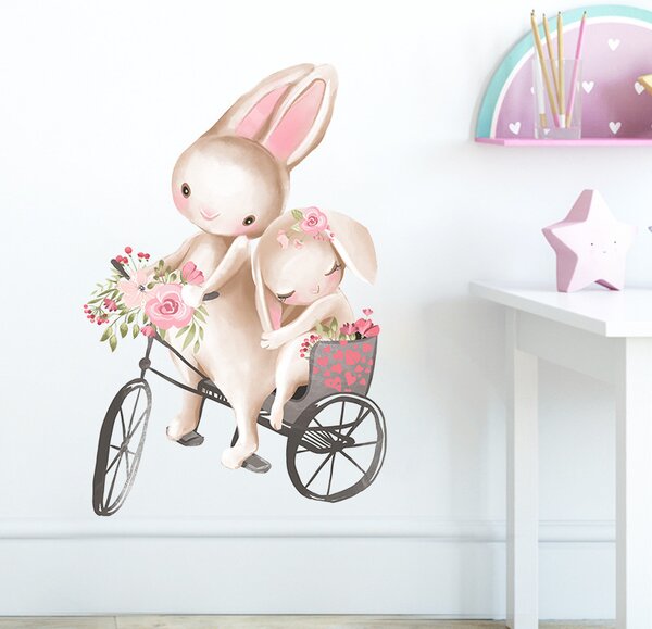 Samolepka do dětského pokoje Zajíčci na kole