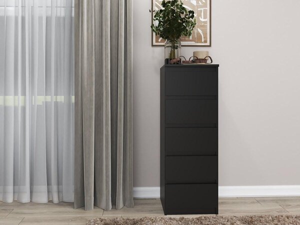Topeshop W5 CZERŃ, Černá, 5 zásuvka/zásuvek, Dřevotřískové desky, Jednobarevný, Moderní, Dřevotřískové desky