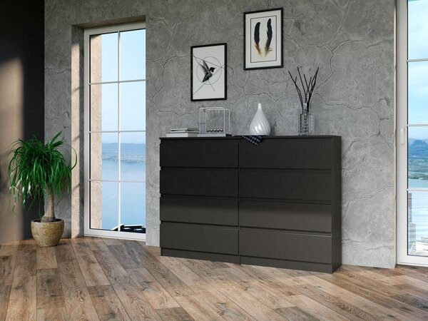 Topeshop M8 140 CZERŃ, Černá, 8 zásuvka/zásuvek, Dřevotřískové desky, Jednobarevný, Moderní, Dřevotřískové desky