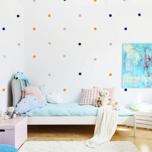 INSPIO-textilní přelepitelná samolepka - Samolepky na zeď - Puntíky v žlté a růžové barvě