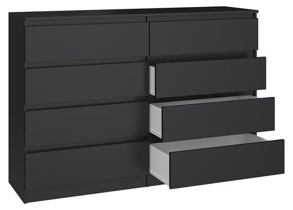 Topeshop M8 140 CZERŃ, Černá, 8 zásuvka/zásuvek, Dřevotřískové desky, Jednobarevný, Moderní, Dřevotřískové desky