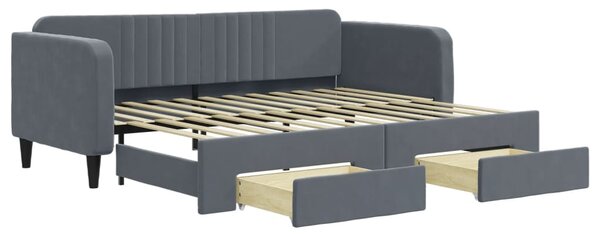 Válenda s přistýlkou a zásuvkami tmavě šedá 90 x 200 cm samet 3197112