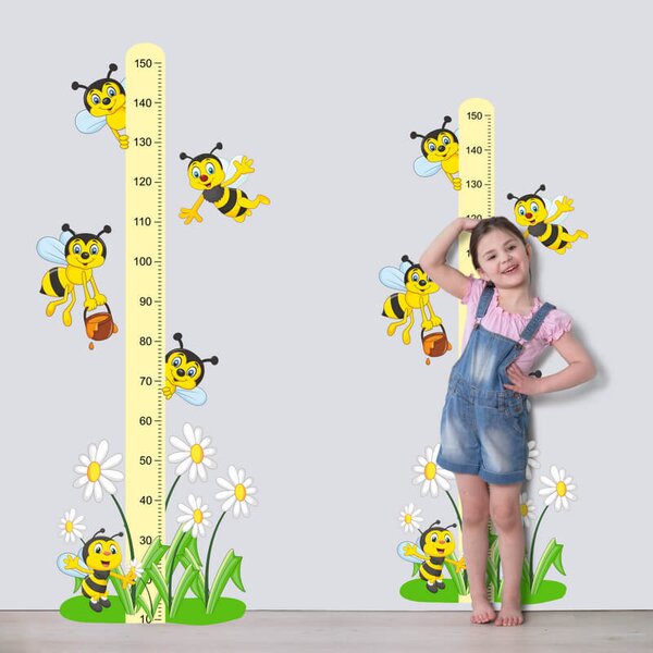 INSPIO Samolepky do dětského pokoje - Dětský metr se včelkami