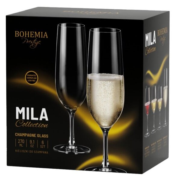 BOHEMIA PRESTIGE MILA SKLENICE NA ŠAMPANSKÉ 270ML SADA 6KS