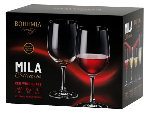 BOHEMIA PRESTIGE MILA SKLENICE NA ČERVENÉ VÍNO 450ML SADA 6KS