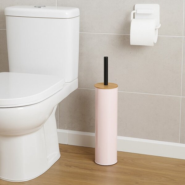 WC kartáč Beri, růžová/s dřevěnými a černými prvky