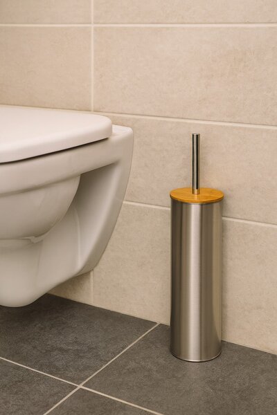 WC kartáč Beri, chromová/s dřevěnými a chromovými prvky