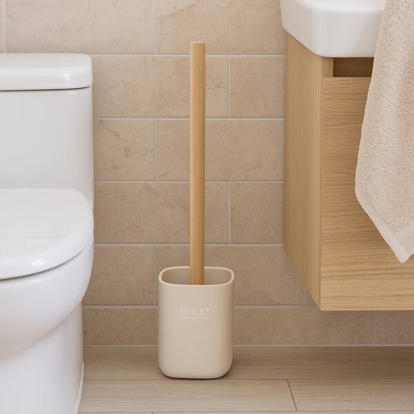 WC kartáč Liso, béžová/s dřevěnými prvky