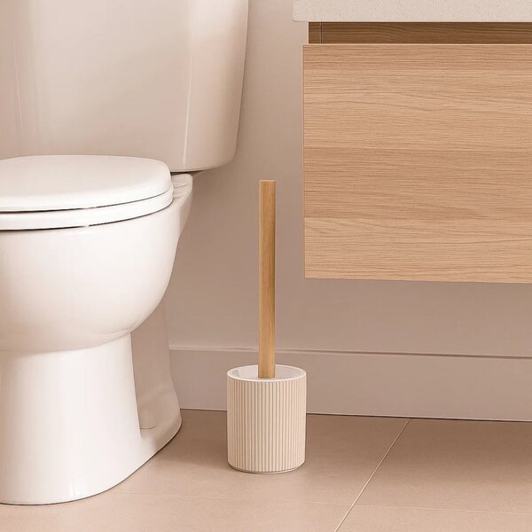 WC kartáč Peyton, béžová/s dřevěnými prvky