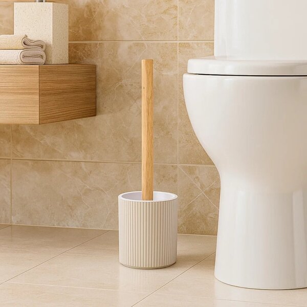 WC kartáč Peyton, béžová/s dřevěnými prvky