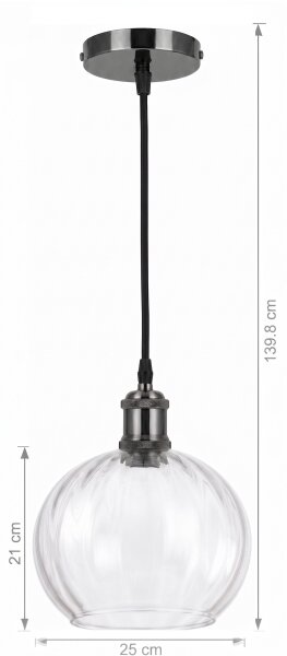 BRILAGI - LED Lustr na lanku RETRO GLASS 1xE27/60W/230V pr. 25 cm černá/čirá