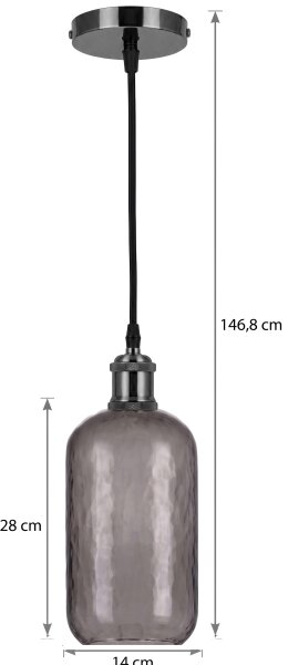 BRILAGI -LED Lustr na lanku RETRO GLASS 1xE27/60W/230V pr. 14 cm černá/kouř šedá