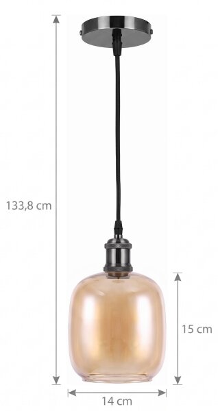 BRILAGI -LED Lustr na lanku RETRO GLASS 1xE27/60W/230V pr. 14cm černá/kouř hnědá