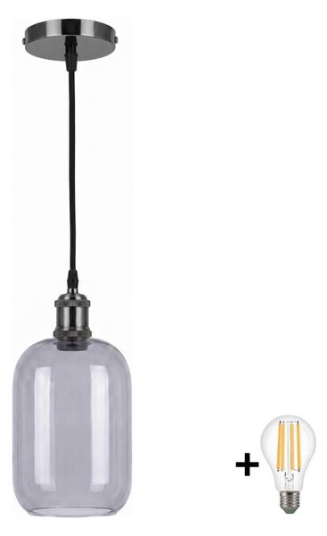 BRILAGI -LED Lustr na lanku RETRO GLASS 1xE27/60W/230V pr. 14 cm černá/kouř šedá