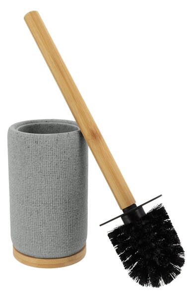 WC kartáč Solena, šedá/s dřevěnými prvky