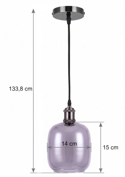 BRILAGI -LED Lustr na lanku RETRO GLASS 1xE27/60W/230V pr. 14cm černá/kouř šedá