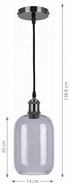 BRILAGI -LED Lustr na lanku RETRO GLASS 1xE27/60W/230V pr. 14 cm černá/kouř šedá
