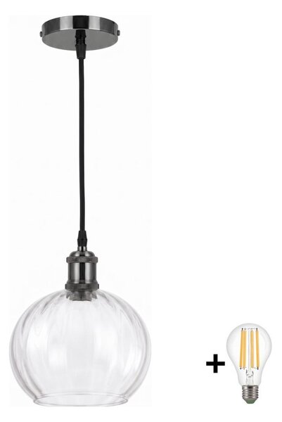 BRILAGI - LED Lustr na lanku RETRO GLASS 1xE27/60W/230V pr. 25 cm černá/čirá