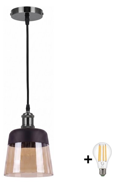 BRILAGI -LED Lustr na lanku R GLASS 1xE27/60W/230V pr. 15,5 cm černá/kouř béžová