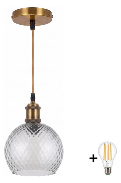 BRILAGI - LED Lustr na lanku RETRO GLASS 1xE27/60W/230V pr. 25cm zlatá/kouř šedá