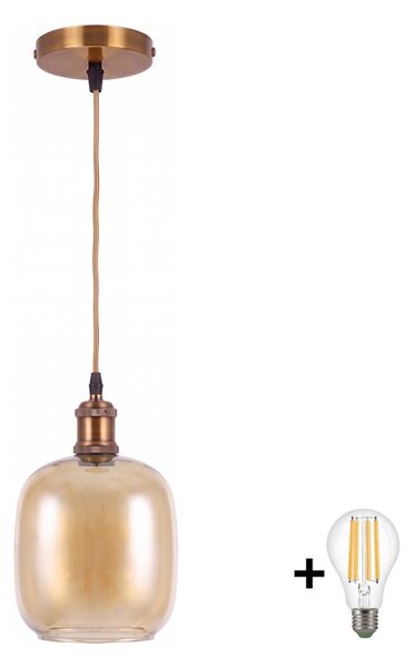 BRILAGI -LED Lustr na lanku RETRO GLASS 1xE27/60W/230V pr. 14cm zlatá/kouř hnědá