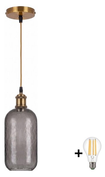 BRILAGI -LED Lustr na lanku RETRO GLASS 1xE27/60W/230V pr. 14 cm zlatá/kouř šedá