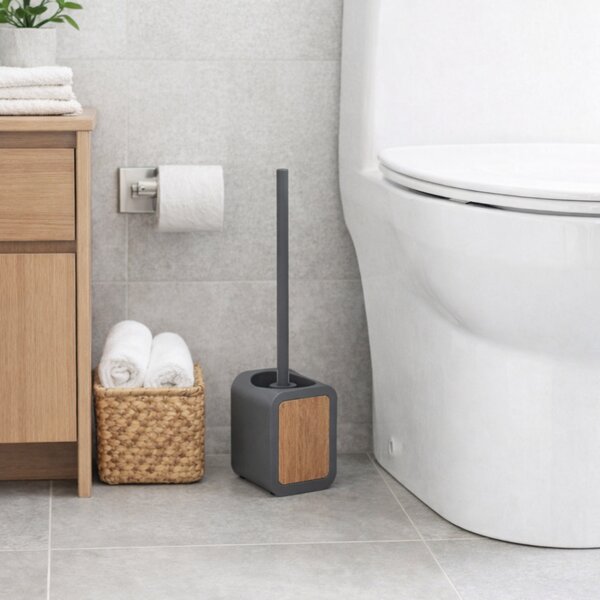 WC kartáč Tempesti, šedá/s dřevěnými prvky