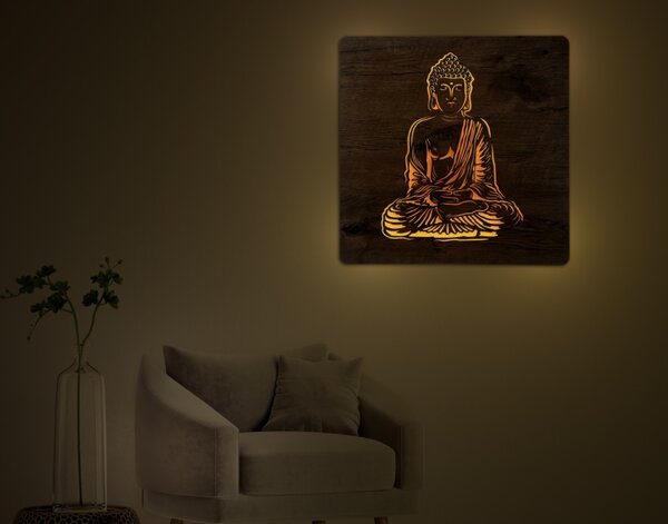 "Buddha" světelný obraz 230V 62x62cm provedení povrchu: dub světlý
