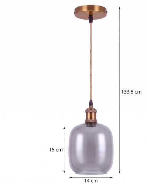 BRILAGI -LED Lustr na lanku RETRO GLASS 1xE27/60W/230V pr. 14cm zlatá/kouř šedá