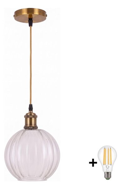 BRILAGI - LED Lustr na lanku RETRO GLASS 1xE27/60W/230V pr. 18 cm zlatá/čirá
