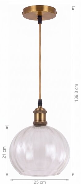 BRILAGI - LED Lustr na lanku RETRO GLASS 1xE27/60W/230V pr. 25 cm zlatá/čirá