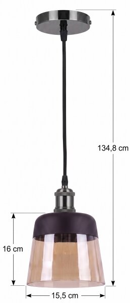 BRILAGI -LED Lustr na lanku R GLASS 1xE27/60W/230V pr. 15,5 cm černá/kouř béžová