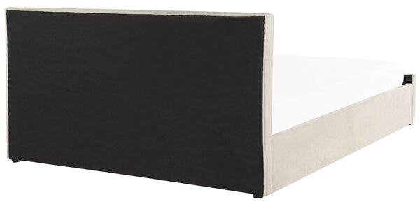 Postel s úložným prostorem AMIENS Umělý samet Světle béžová 180 x 200 cm