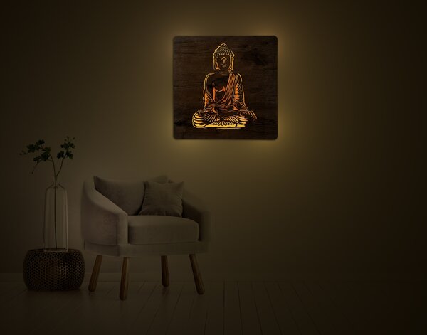 "Buddha" světelný obraz 230V 62x62cm provedení povrchu: dub světlý