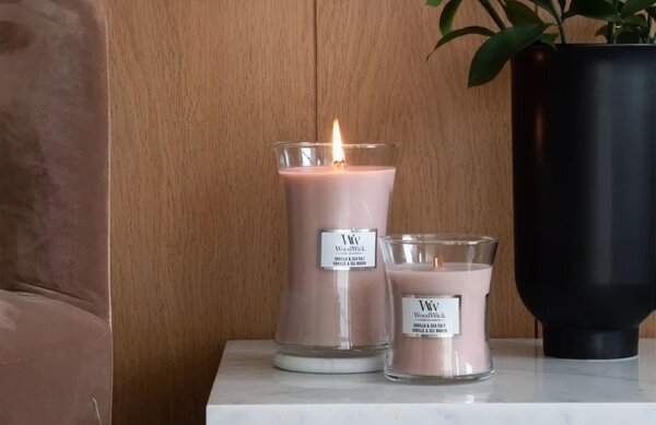 WoodWick Malá vonná svíčka Woodwick, Vanilla & Sea Salt