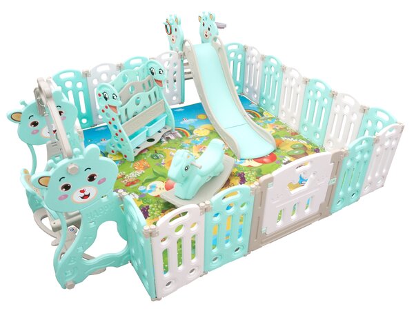 Aga4Kids Dětská plastová ohrádka s příslušenstvím 206x177x64 cm Zelená