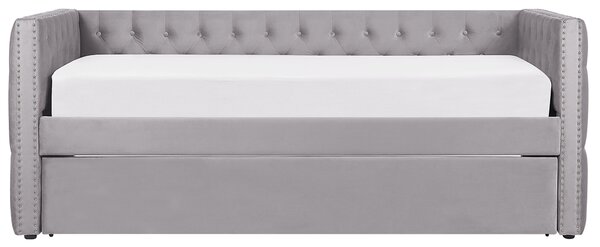Rozkládací postel Umělý samet GASSIN 90 x 200 cm Šedá