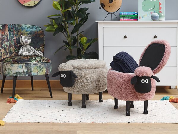Zvířecí stolička s úložným prostorem SHEEP Ovce Tkanina Růžová