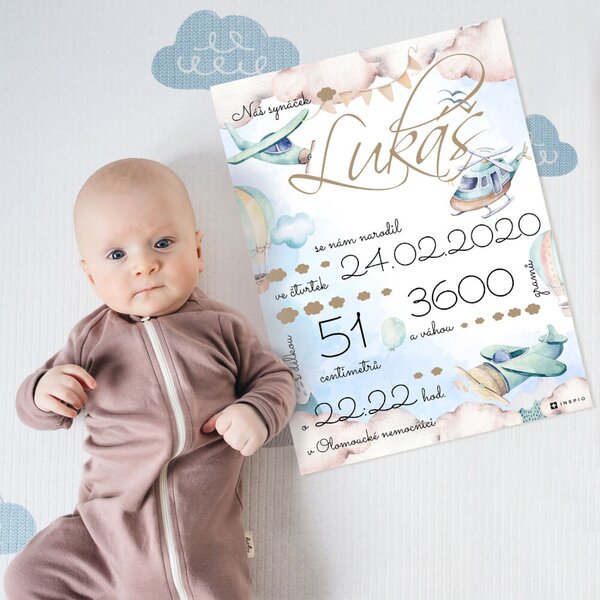 INSPIO-dibondový obraz - INSPIO - výroba dárků a dekorací - Dárky k narození miminka - Tabulka k narození děťátka - letadýlka