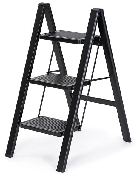 4Home Skládací ocelové schůdky Steel, 3 stupně, černá