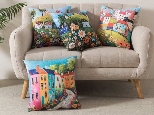 XPOSE® Set povlaků na polštář VESNICE (digitální tisk) 43x43 cm - set 4 ks